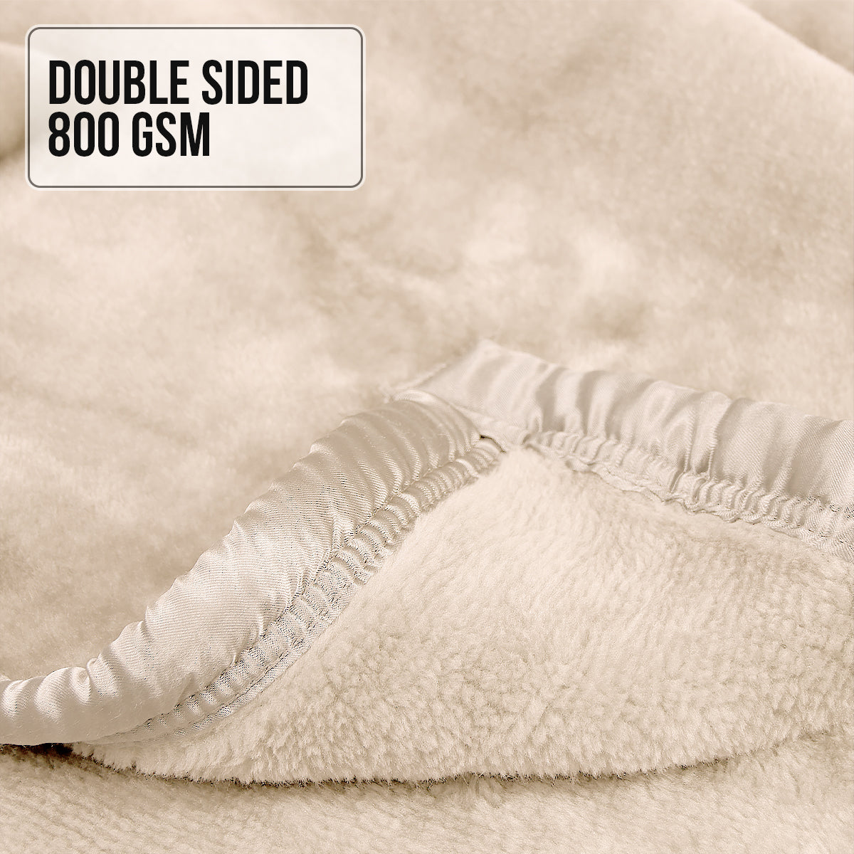 Blankets & Throws: Laura Hill 800-gsm Faux Mink Throw Rug Blanket Queen Size Double-sided Large 220 X 240cm Heavy - Cream