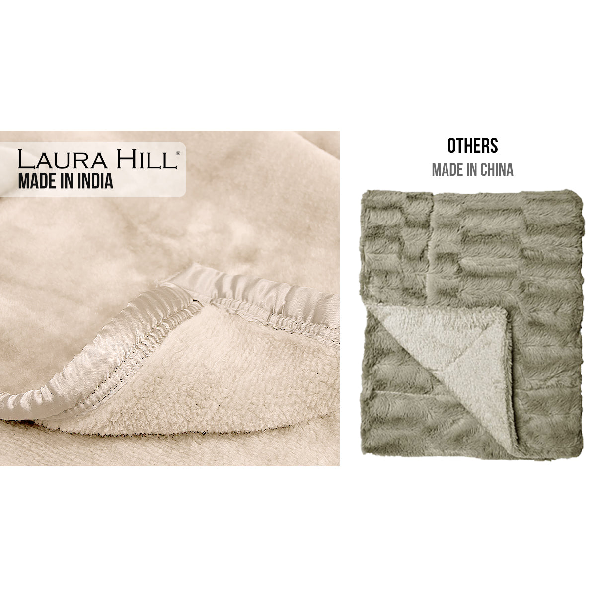 Blankets & Throws: Laura Hill 800-gsm Faux Mink Throw Rug Blanket Queen Size Double-sided Large 220 X 240cm Heavy - Cream