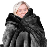 Blankets & Throws: Laura Hill 800-gsm Faux Mink Throw Rug Blanket Queen Size Double-sided Large Super Luxurious Soft Heavy - Black
