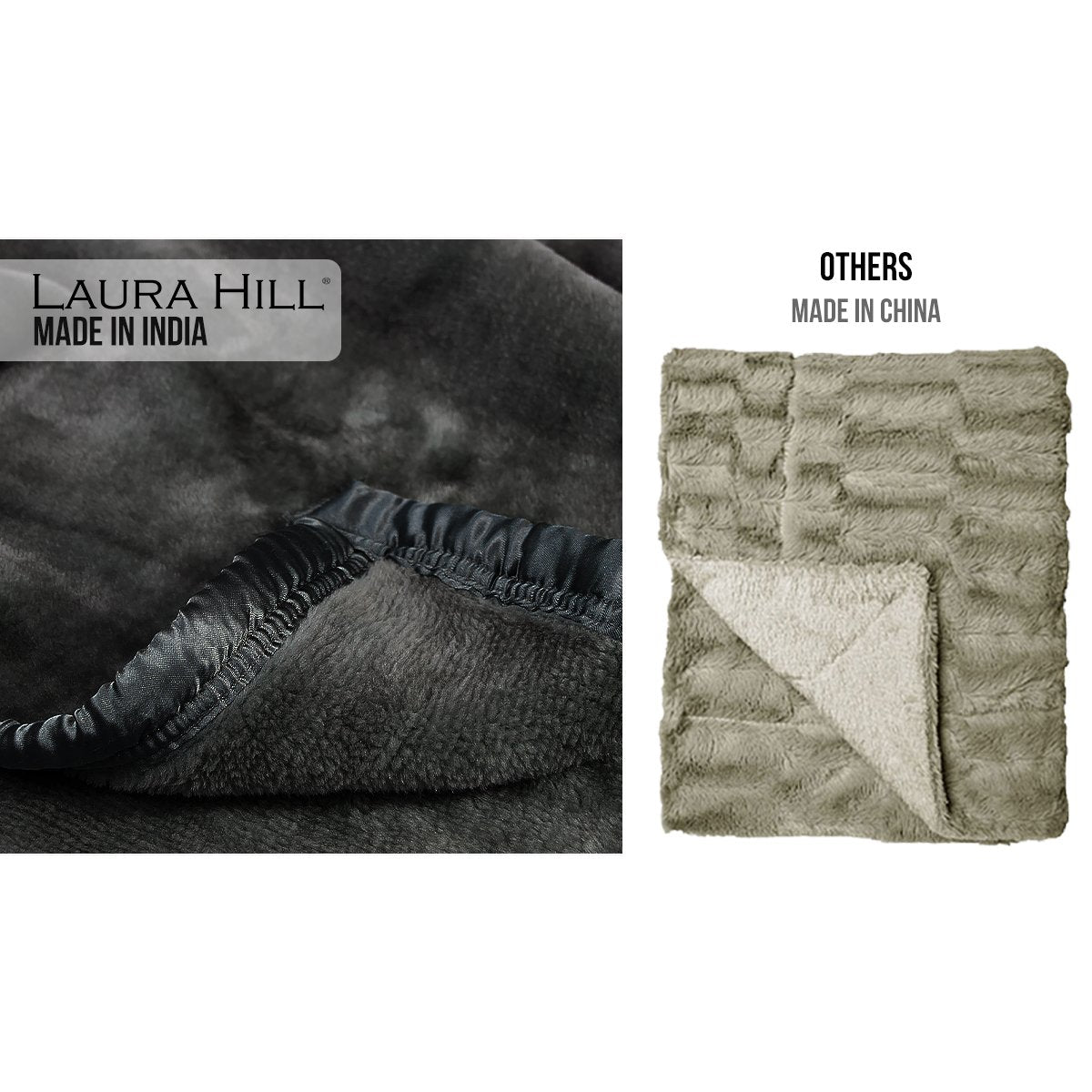 Blankets & Throws: Laura Hill 800-gsm Faux Mink Throw Rug Blanket Queen Size Double-sided Large Super Luxurious Soft Heavy - Black