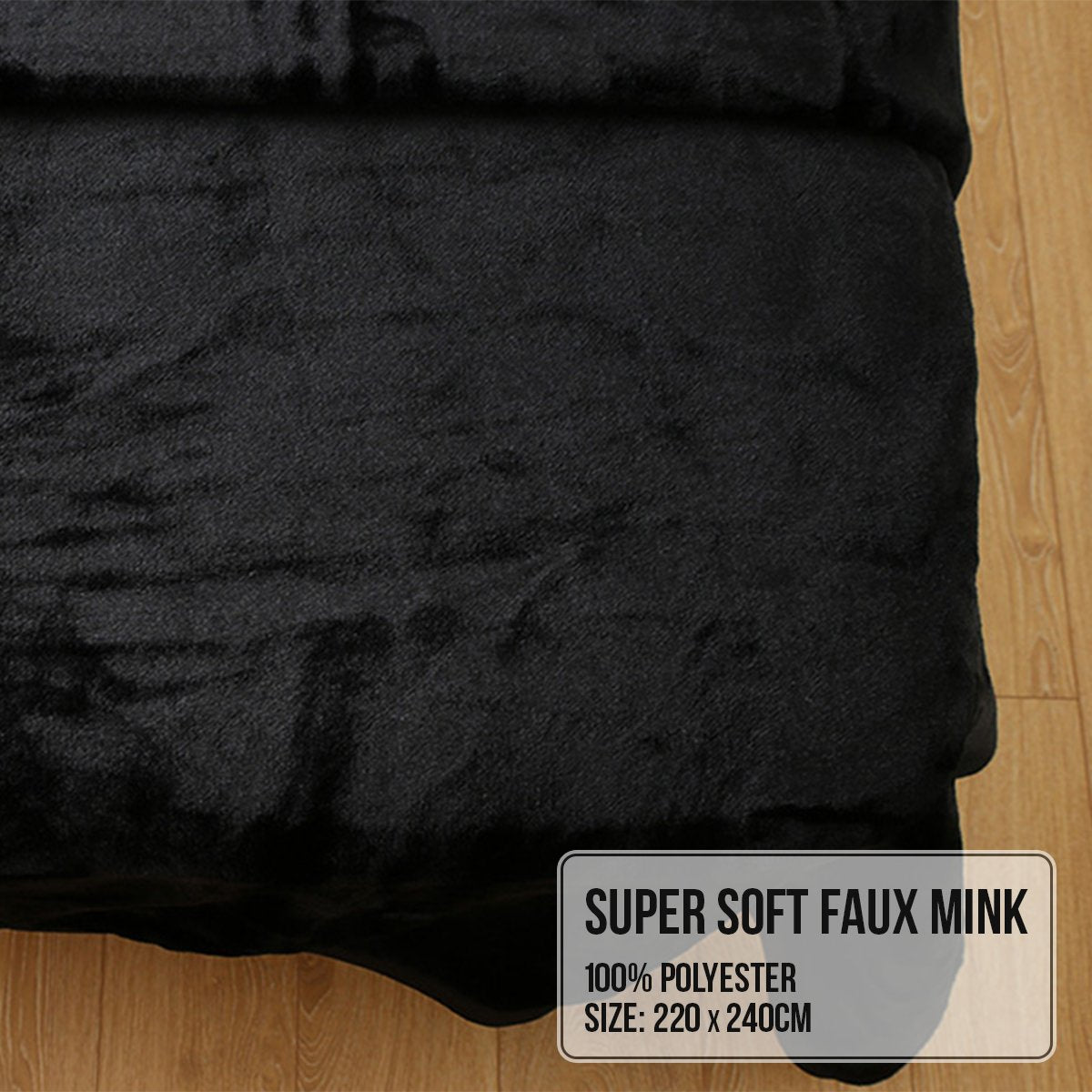Blankets & Throws: Laura Hill 800-gsm Faux Mink Throw Rug Blanket Queen Size Double-sided Large Super Luxurious Soft Heavy - Black