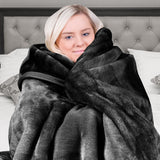 Blankets & Throws: Laura Hill 800-gsm Faux Mink Throw Rug Blanket Queen Size Double-sided Large Super Luxurious Soft Heavy - Black