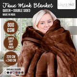 Blankets & Throws: Laura Hill Faux Mink Blanket 800GSM Heavy Double-Sided - Chocolate