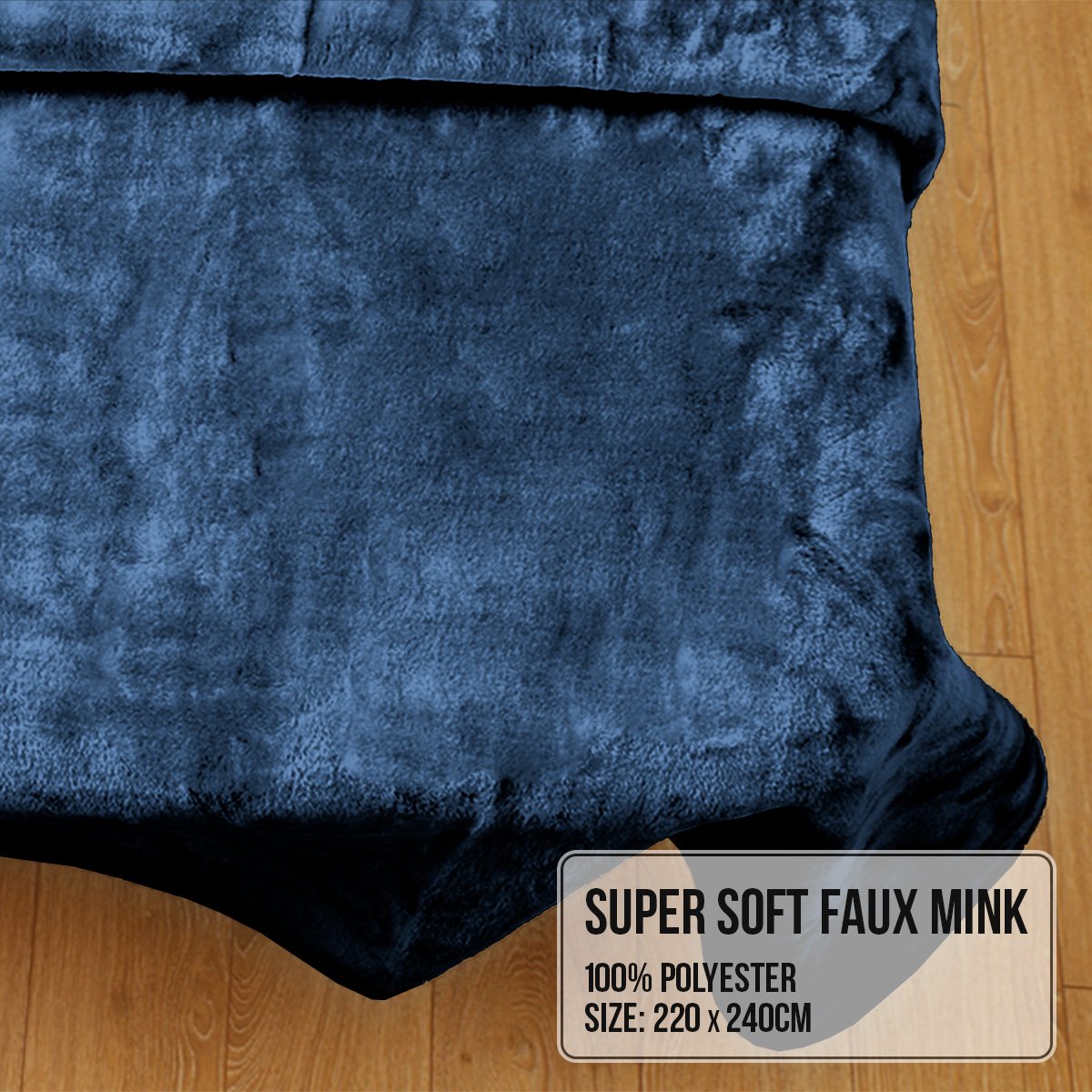 Blankets & Throws: Laura Hill 800-gsm Faux Mink Throw Rug Blanket Queen Size Double-sided Large 220 X 240cm Heavy - Blue