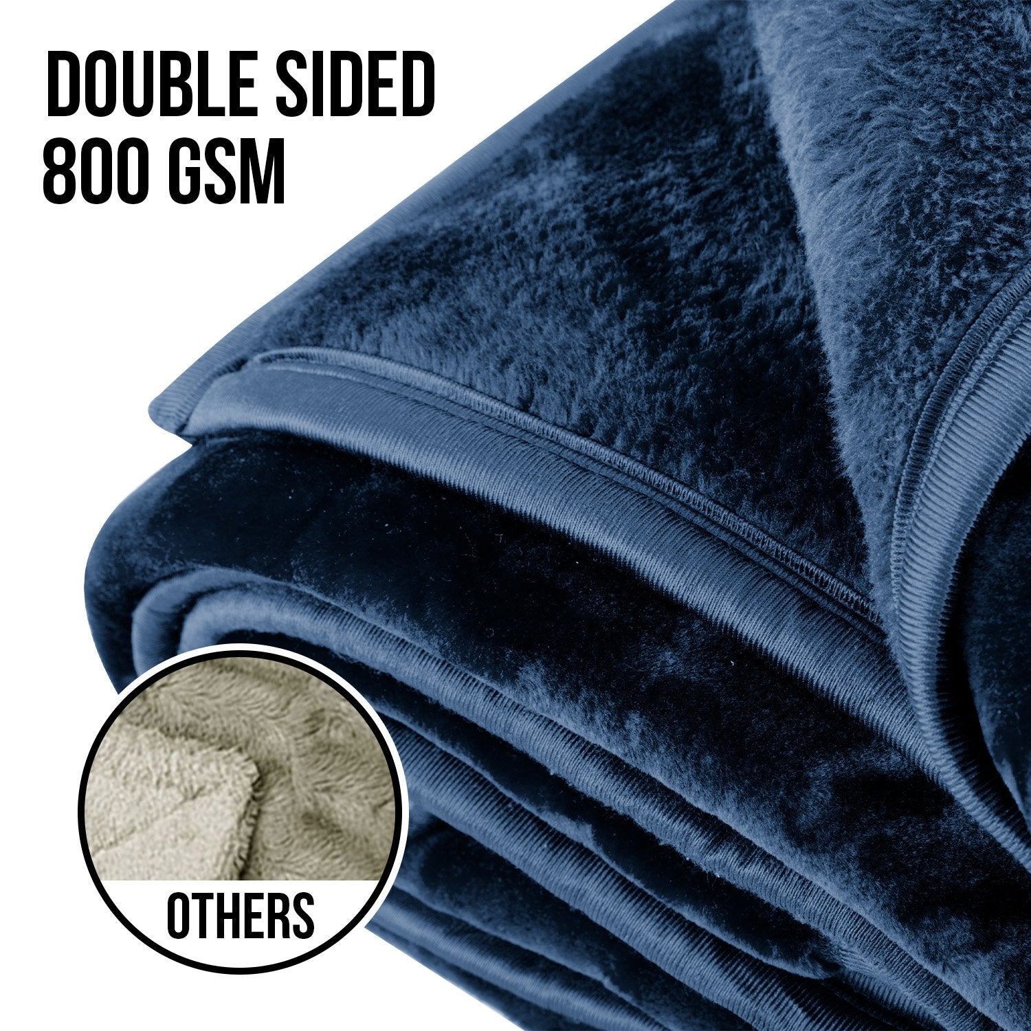 Blankets & Throws: Laura Hill 800-gsm Faux Mink Throw Rug Blanket Queen Size Double-sided Large 220 X 240cm Heavy - Blue