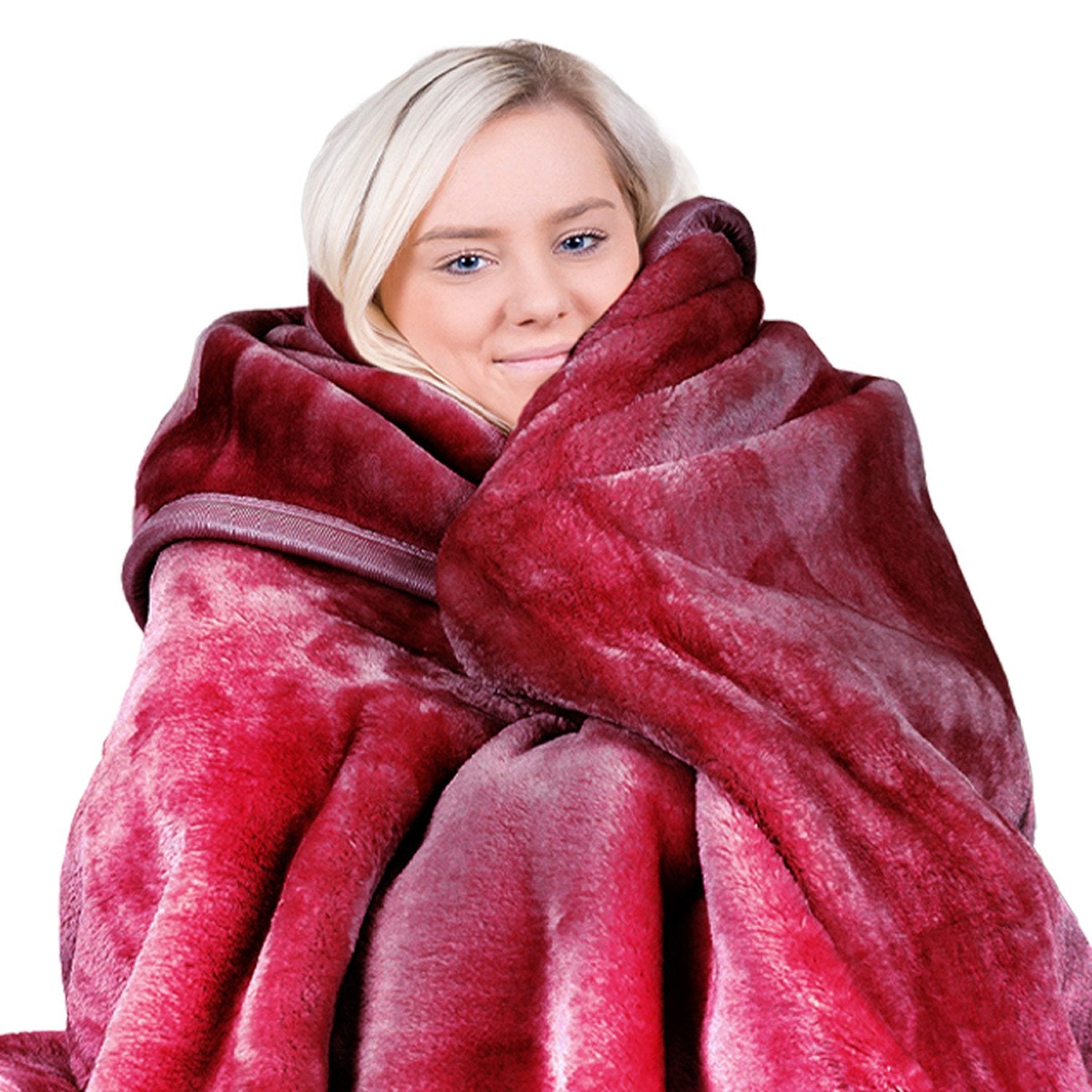 Blankets & Throws: Laura Hill Double-sided Large 220 X 240cm Faux Mink Throw Rug Blanket 800-gsm Heavy - Red