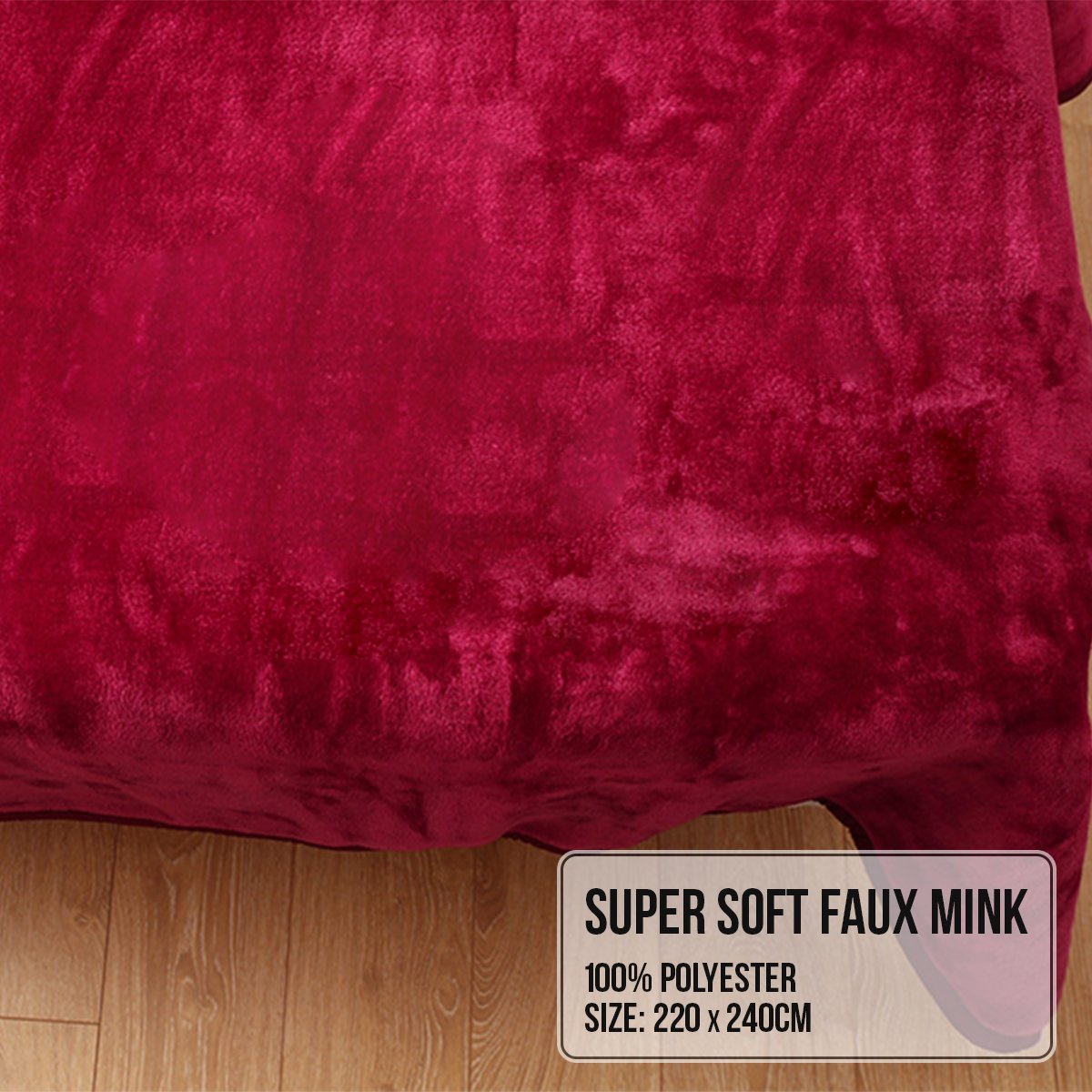 Blankets & Throws: Laura Hill Double-sided Large 220 X 240cm Faux Mink Throw Rug Blanket 800-gsm Heavy - Red