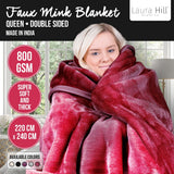 Blankets & Throws: Laura Hill Double-sided Large 220 X 240cm Faux Mink Throw Rug Blanket 800-gsm Heavy - Red