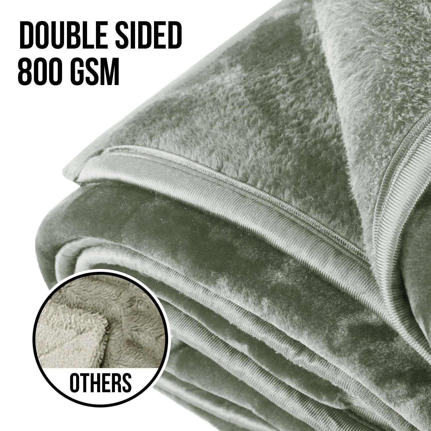 Blankets & Throws: Laura Hill 800-GSM Mink Blanket Queen Size Double-Sided Soft Plush Bed Faux Throw Rug 220 X 240cm Heavy Sage