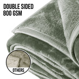 Blankets & Throws: Laura Hill 800-GSM Mink Blanket Queen Size Double-Sided Soft Plush Bed Faux Throw Rug 220 X 240cm Heavy Sage