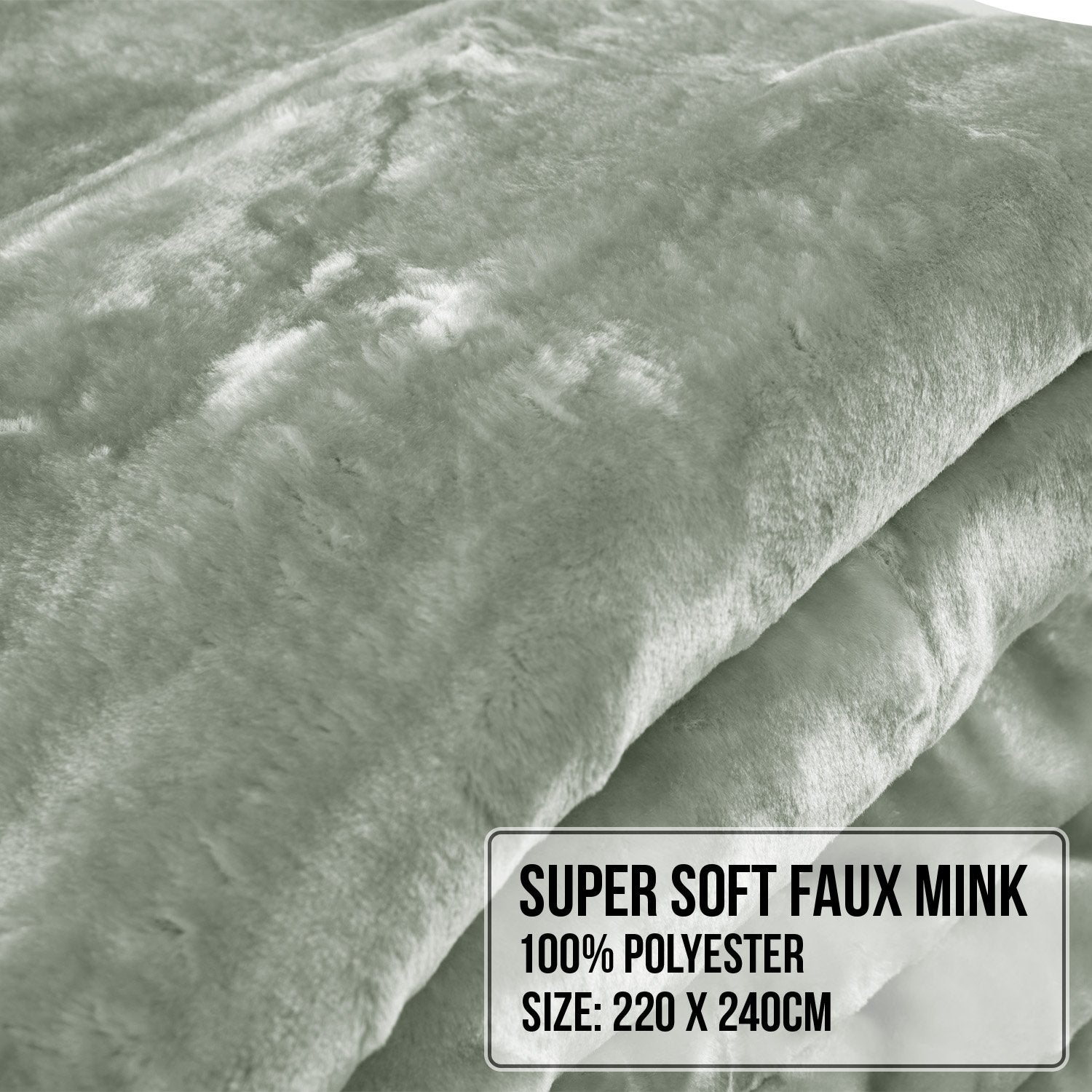 Blankets & Throws: Laura Hill 800-GSM Mink Blanket Queen Size Double-Sided Soft Plush Bed Faux Throw Rug 220 X 240cm Heavy Sage