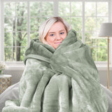 Blankets & Throws: Laura Hill 800-GSM Mink Blanket Queen Size Double-Sided Soft Plush Bed Faux Throw Rug 220 X 240cm Heavy Sage