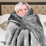 Blankets & Throws: Laura Hill Double-sided Large 220 X 240cm Faux Mink Throw Rug Blanket 800-gsm Heavy - Silver