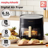 Air Fryers: Morphy Richards 6.5L Digital Air Fryer MRAF72BK w/LED Touch Control Panel 8 Preset Cooking Programs Non Stick Drawer
