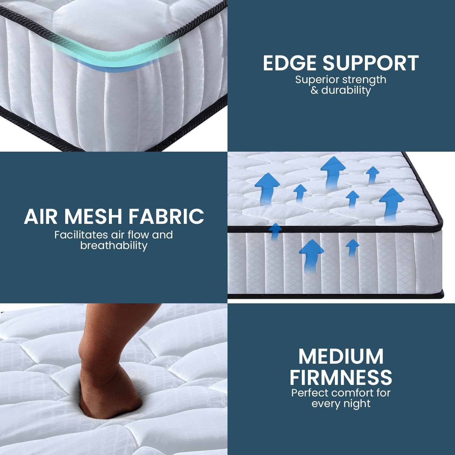 Mattress Toppers: Laura Hill King Single Size Mattress Pocket Spring High Density Foam For Bed