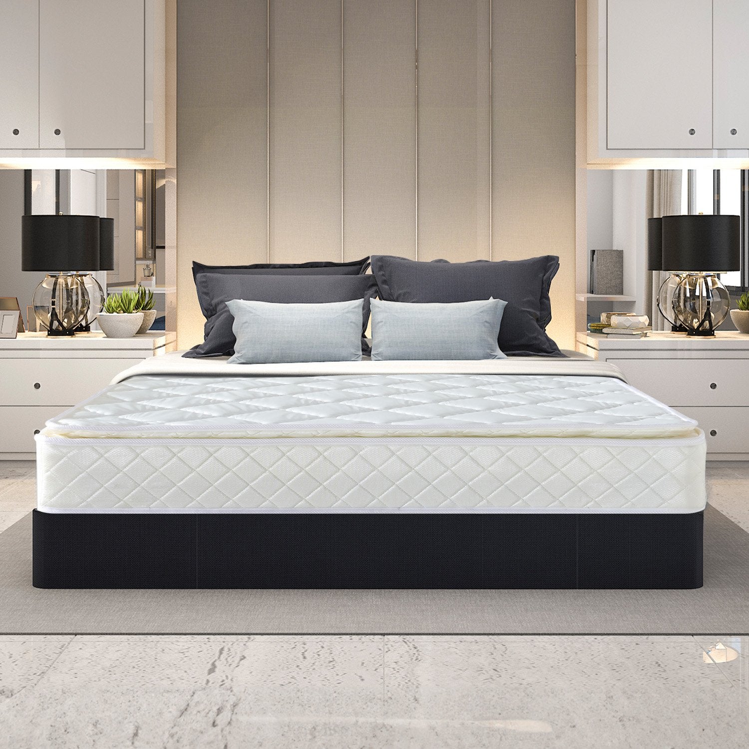 Mattress Toppers: Laura Hill Mattress Queen Size Pillow Top Pocket Spring High Density Foam 22cm