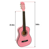 Guitars: Karrera 34in Acoustic Wooden Childrens Guitar - Pink