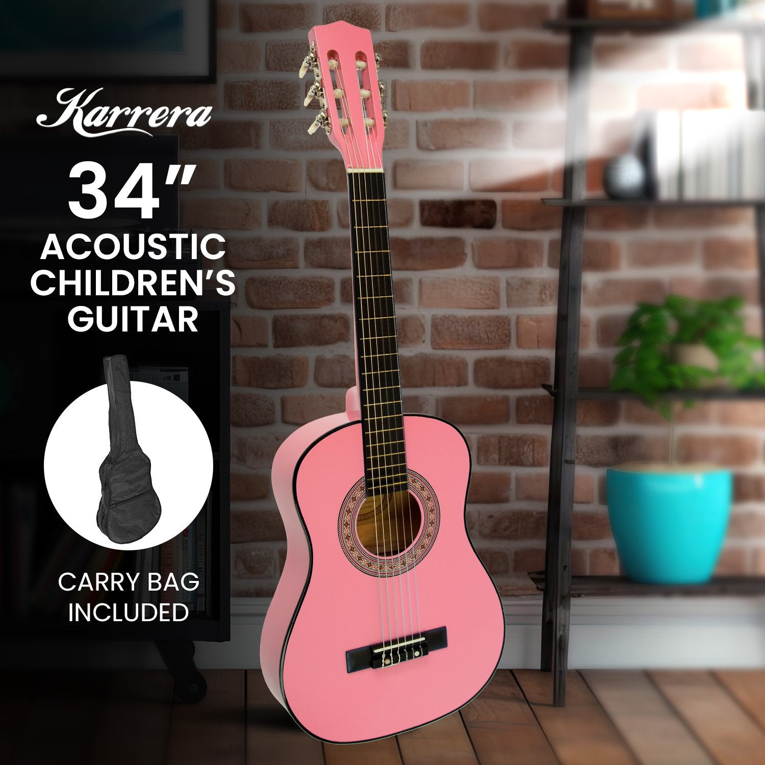 Guitars: Karrera 34in Acoustic Wooden Childrens Guitar - Pink