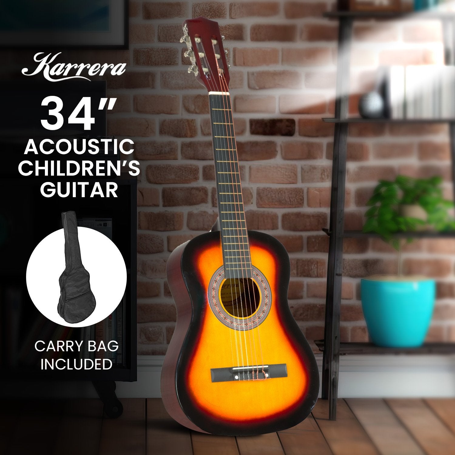 Guitars: Karrera 34in Acoustic Wooden Childrens Guitar - Sunburst