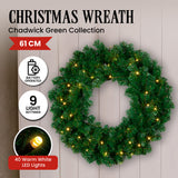 Christmas Trees: Christabelle 61cm Chadwick Christmas Wreath with LED Lights Front Door Decoration Ornament