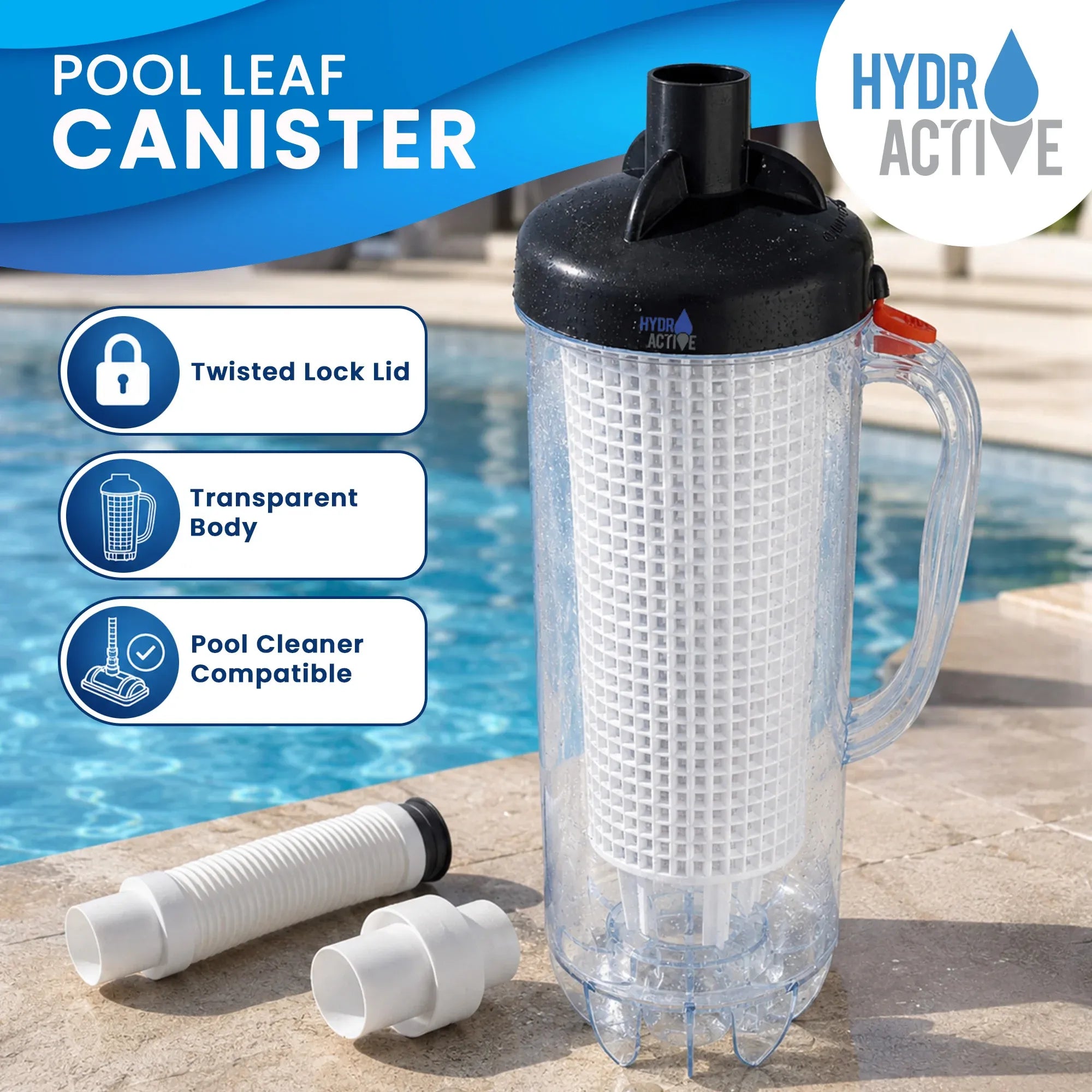 HydroActive Pool Leaf Canister Inline Debris Catcher for Suction Pool Cleaners