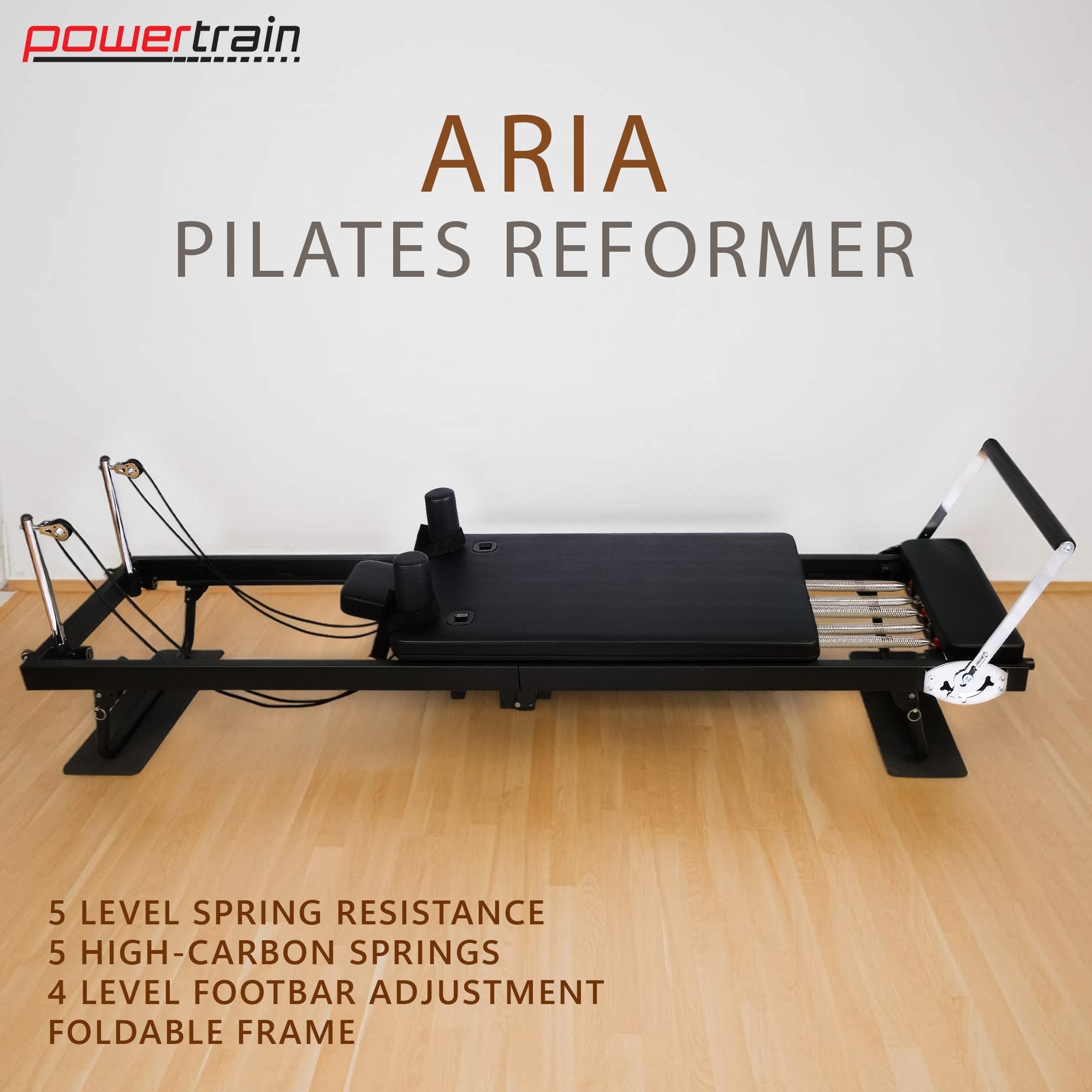 Yoga & Pilates: Powertrain Aria Steel Foldable Pilates Board Reformer Multifunctional Core Exercise Set Ab Trainer With Platform Extender Sitting Box Jumpboard And Footbar For Indoor Outdoor Full Body Fitness Home