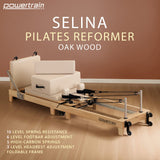 Yoga & Pilates: Powertrain Selina Pilates Reformer Machine Wooden Folding Multifunctional Home Gym Equipment with Jumpboard & Sitting Box Oak Beige