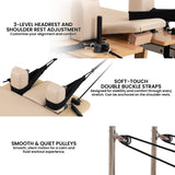 Yoga & Pilates: Powertrain Selina Pilates Reformer Machine Wooden Folding Multifunctional Home Gym Equipment with Jumpboard & Sitting Box Oak Beige