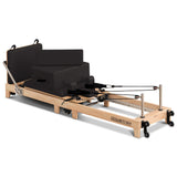 Yoga & Pilates: Powertrain Selina Pilates Reformer Machine Wooden Folding Multifunctional Home Gym Equipment with Jumpboard & Sitting Box Oak Black
