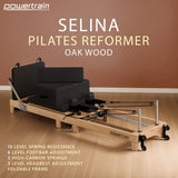Yoga & Pilates: Powertrain Selina Pilates Reformer Machine Wooden Folding Multifunctional Home Gym Equipment with Jumpboard & Sitting Box Oak Black