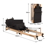 Yoga & Pilates: Powertrain Selina Pilates Reformer Machine Wooden Folding Multifunctional Home Gym Equipment with Jumpboard & Sitting Box Oak Black