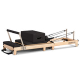 Yoga & Pilates: Powertrain Selina Pilates Reformer Machine Wooden Folding Multifunctional Home Gym Equipment with Jumpboard & Sitting Box Oak Black