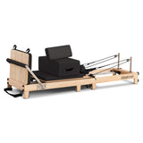 Yoga & Pilates: Powertrain Selina Pilates Reformer Machine Wooden Folding Multifunctional Home Gym Equipment with Jumpboard & Sitting Box Oak Black