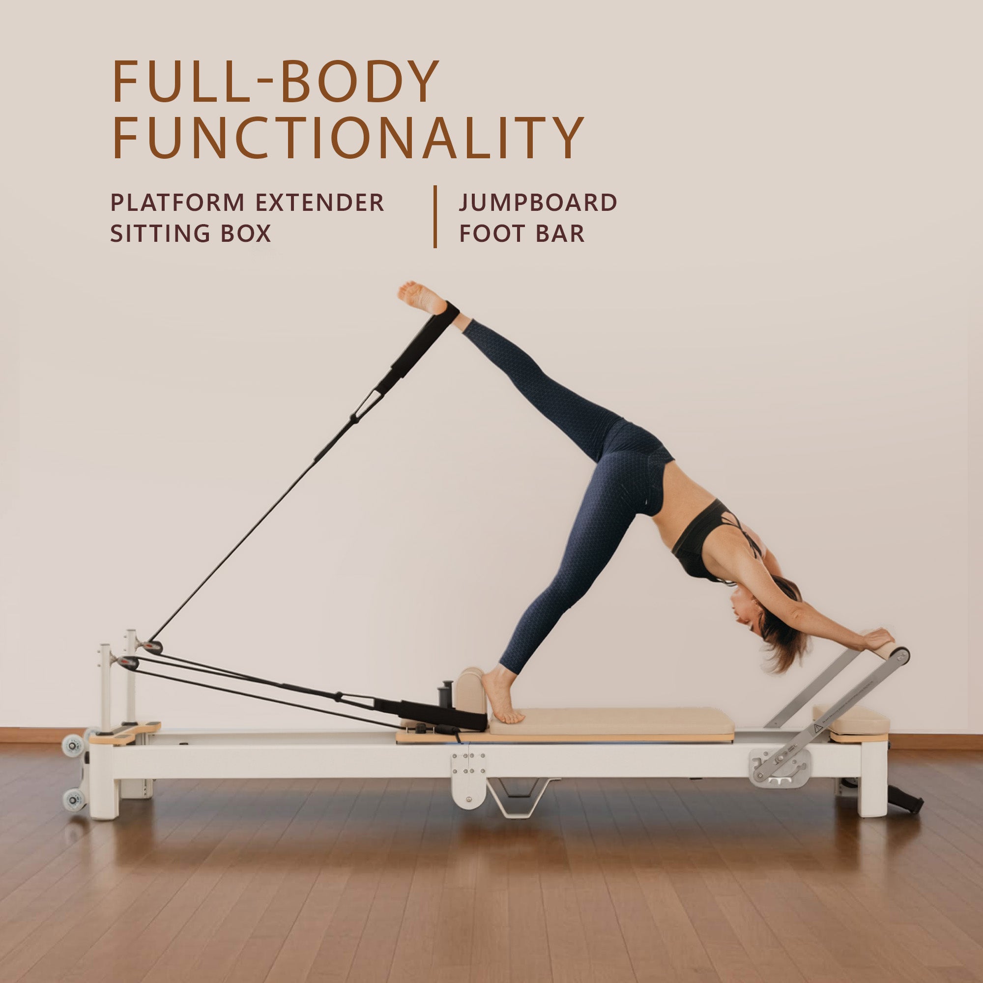 Yoga & Pilates: Powertrain Velora Beige Aluminium Foldable Pilates Board Reformer Multifunctional Core Exercise Set Ab Trainer Platform Extender Sitting Box Jumpboard And Footbar Full Body Home
