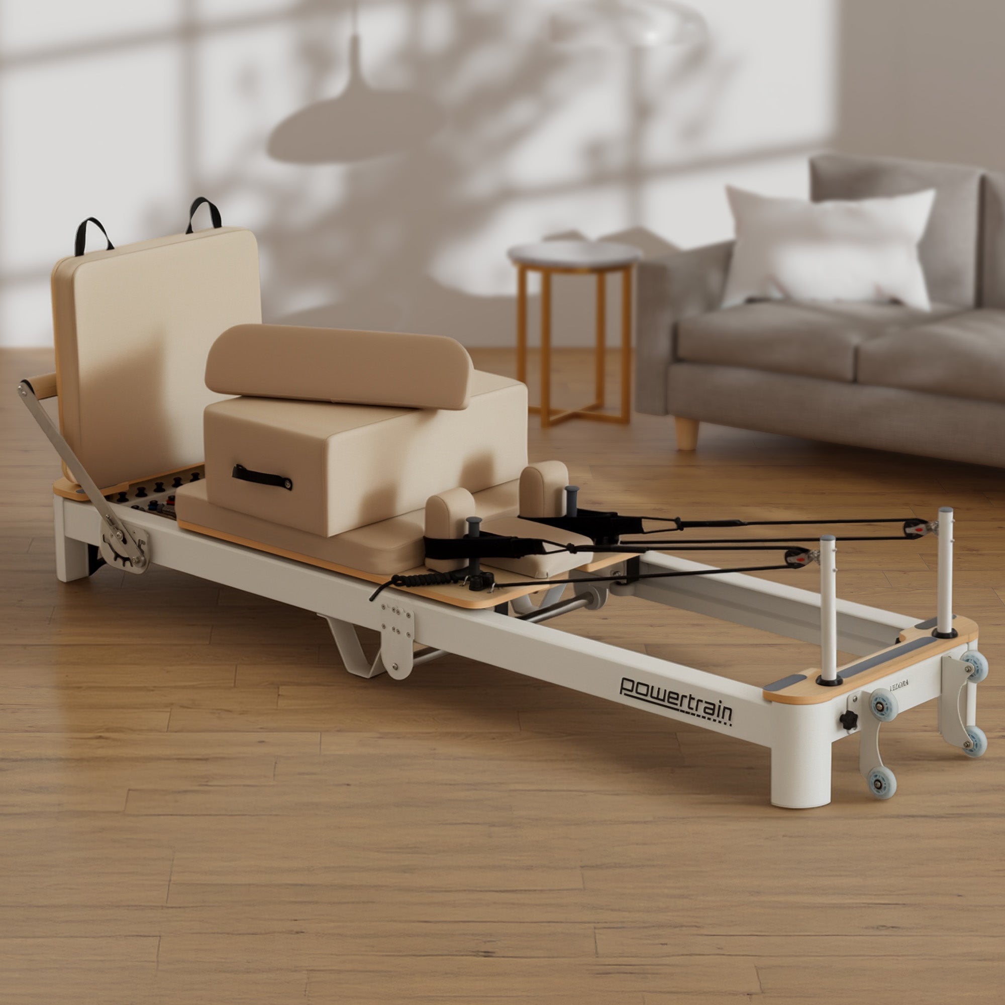 Yoga & Pilates: Powertrain Velora Beige Aluminium Foldable Pilates Board Reformer Multifunctional Core Exercise Set Ab Trainer Platform Extender Sitting Box Jumpboard And Footbar Full Body Home