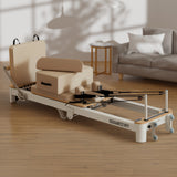 Yoga & Pilates: Powertrain Velora Beige Aluminium Foldable Pilates Board Reformer Multifunctional Core Exercise Set Ab Trainer Platform Extender Sitting Box Jumpboard And Footbar Full Body Home