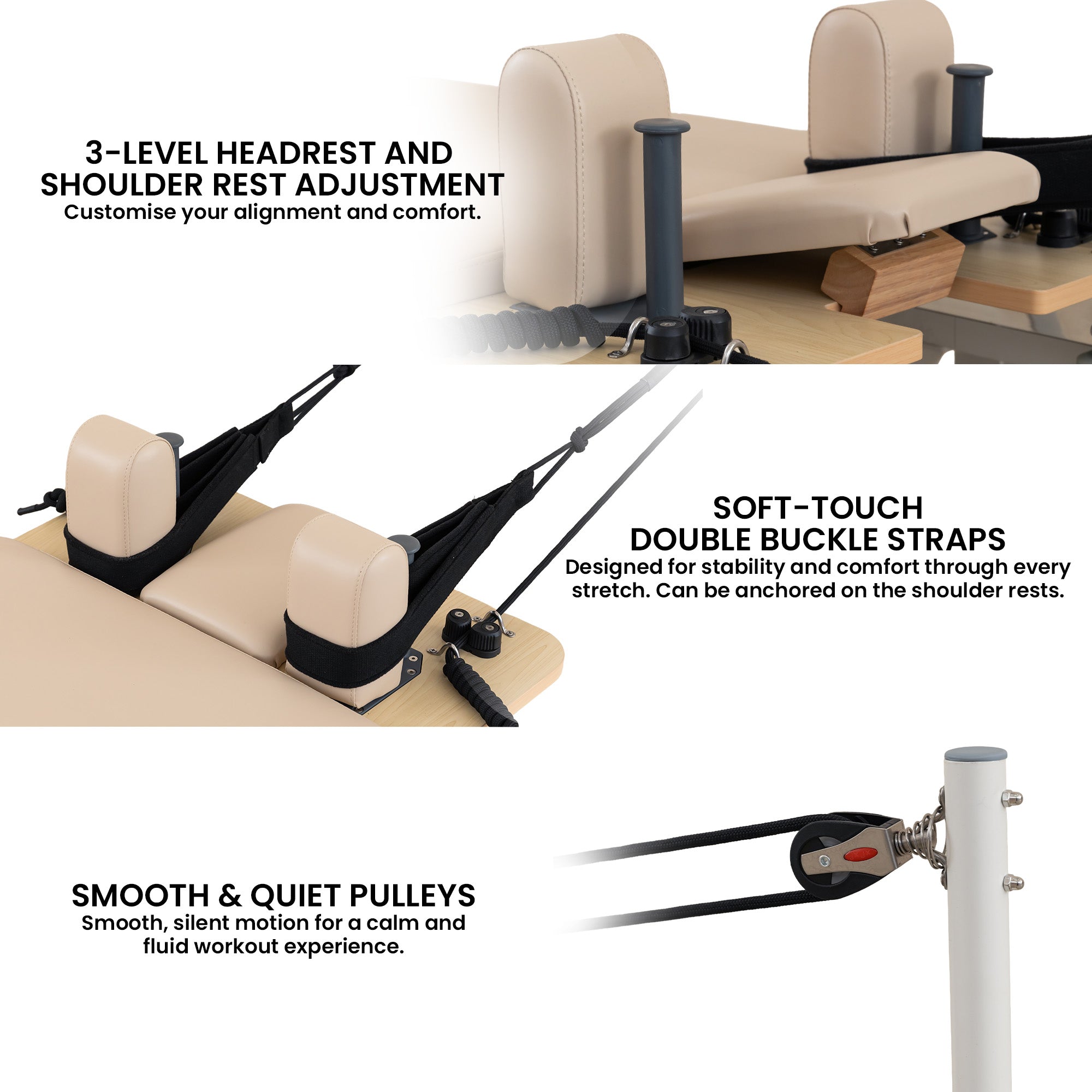 Yoga & Pilates: Powertrain Velora Beige Aluminium Foldable Pilates Board Reformer Multifunctional Core Exercise Set Ab Trainer Platform Extender Sitting Box Jumpboard And Footbar Full Body Home