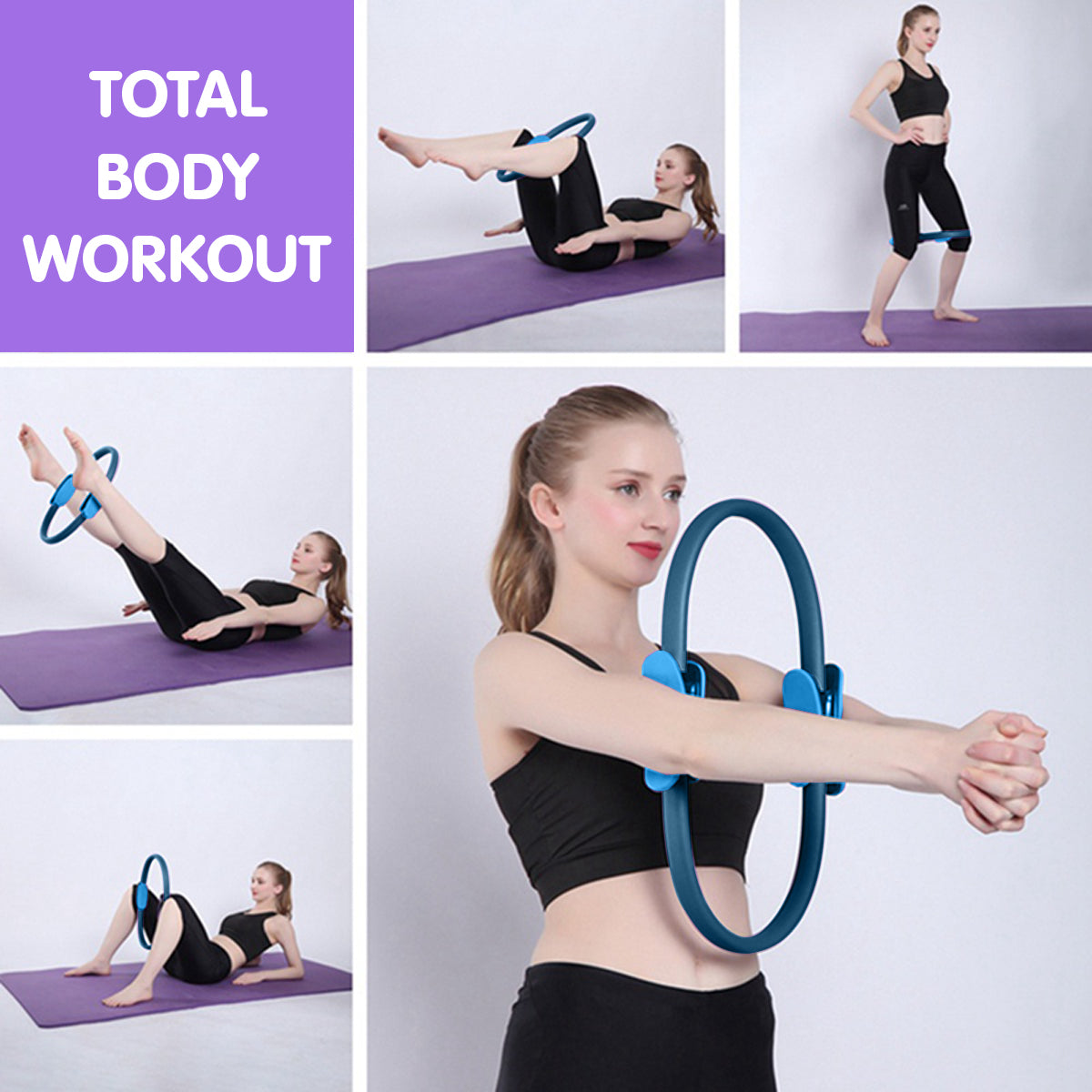 Exercise Bikes: Powertrain Pilates Ring Band Yoga Home Workout Exercise Band Blue