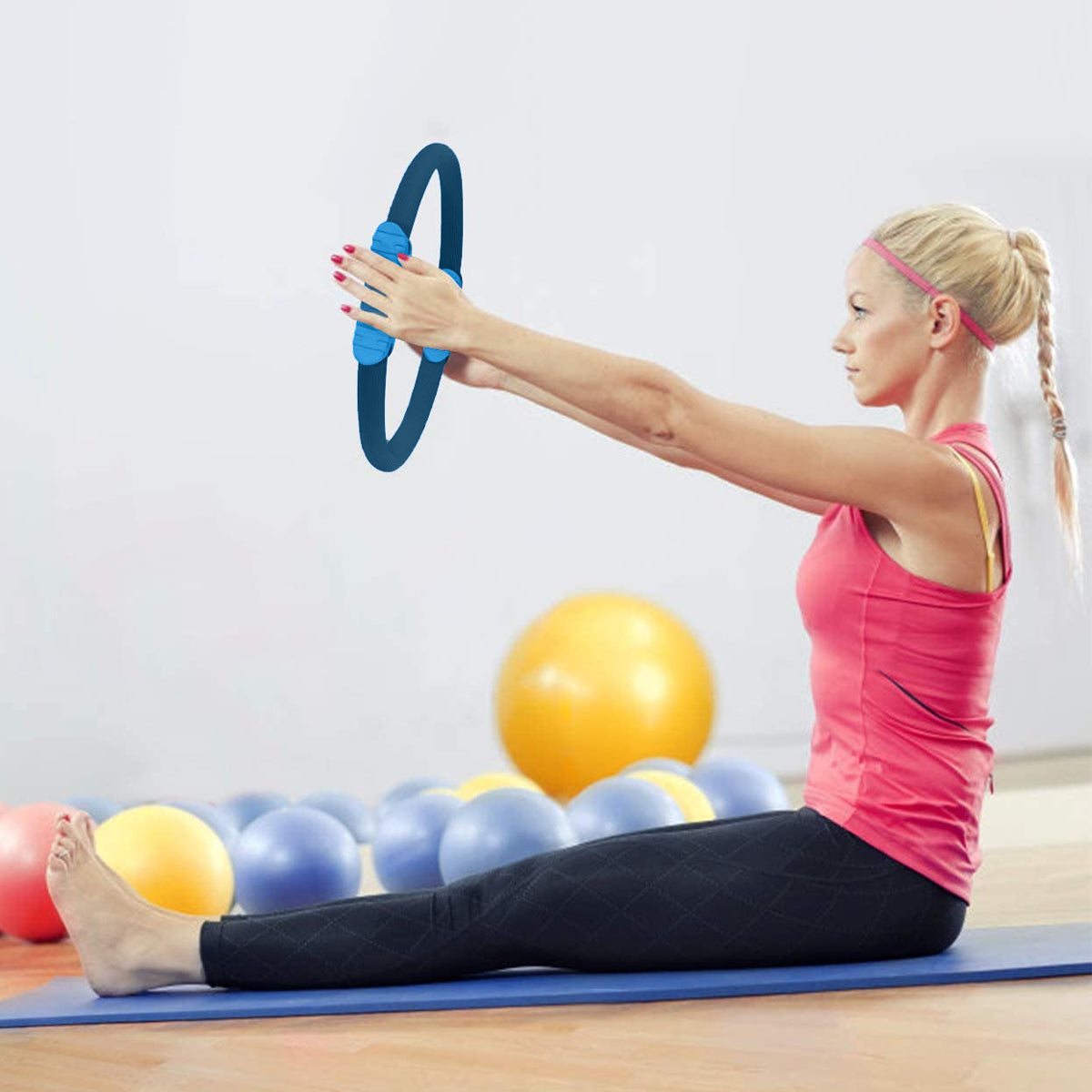 Exercise Bikes: Powertrain Pilates Ring Band Yoga Home Workout Exercise Band Blue