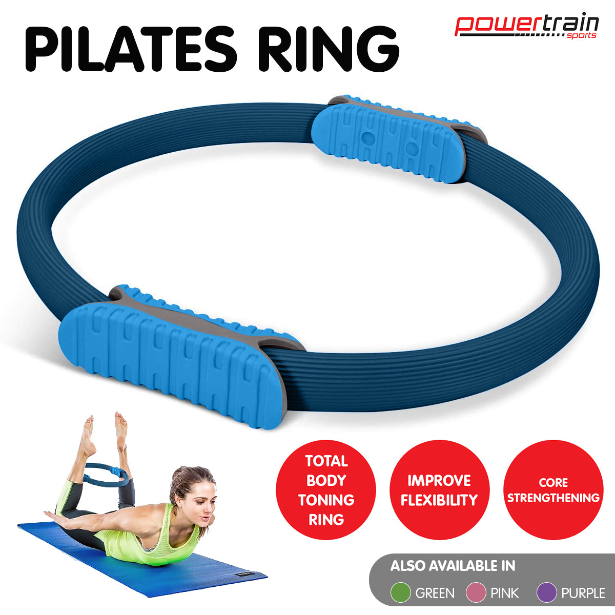 Exercise Bikes: Powertrain Pilates Ring Band Yoga Home Workout Exercise Band Blue