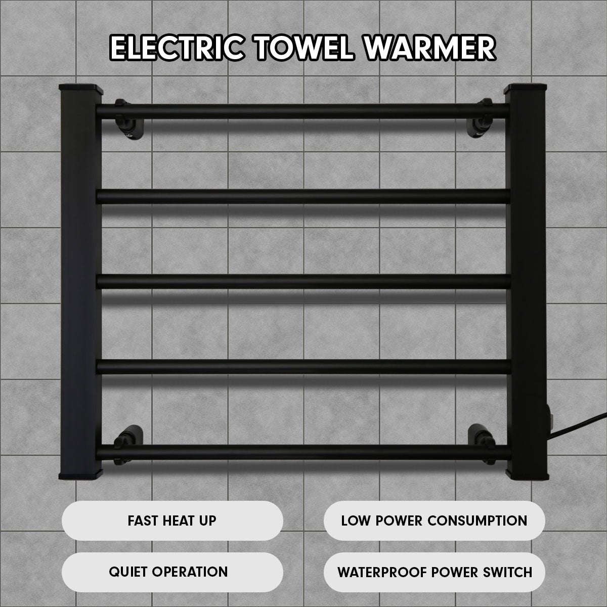 Drying Racks & Hangers: Pronti Heated Towel Rack Electric Bathroom Towel Rails Warmer Ev-90 -black