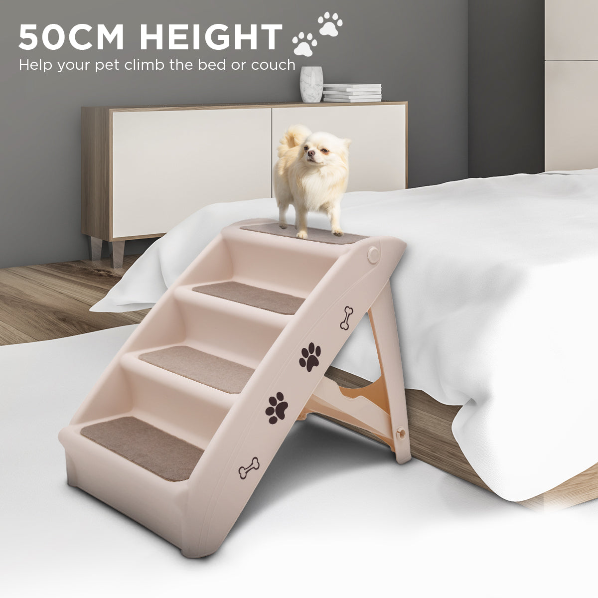 Dog Steps & Ramps: Furtastic Foldable Pet Stairs In White - 50cm Dog Ladder Cat Ramp