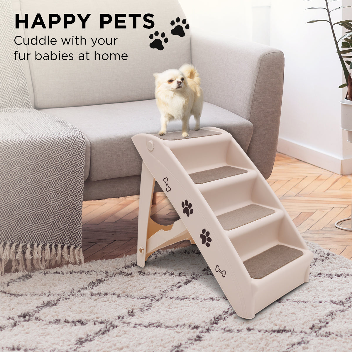 Dog Steps & Ramps: Furtastic Foldable Pet Stairs In White - 50cm Dog Ladder Cat Ramp