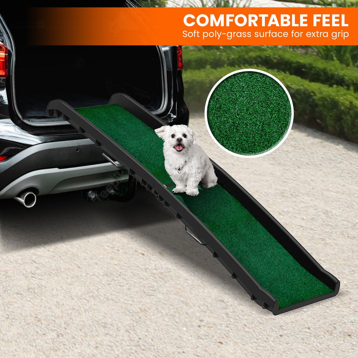 Dog Steps & Ramps: Furtastic Foldable Dog Ramp with Poly-Grass Grip Surface Non-Slip UV Protection