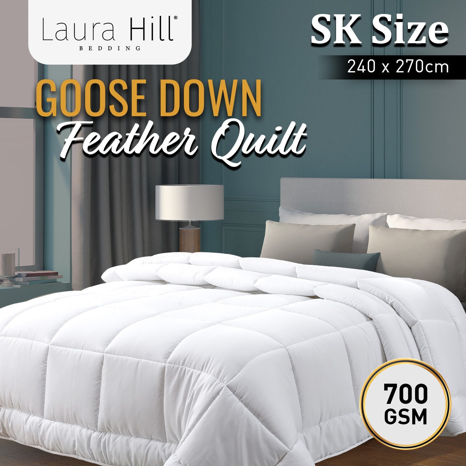 Quilts & Duvets: Laura Hill 700GSM Goose Down Feather Comforter Doona - Super King