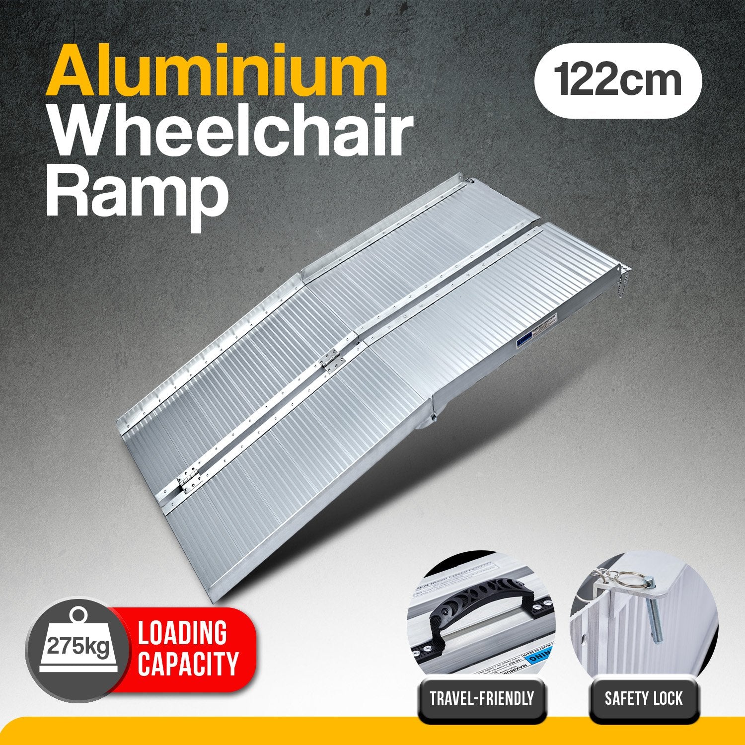 Automotive Loading Ramps: Kartrite 4ft Aluminium Foldable Wheelchair Ramp Non-Slip R02 Silver