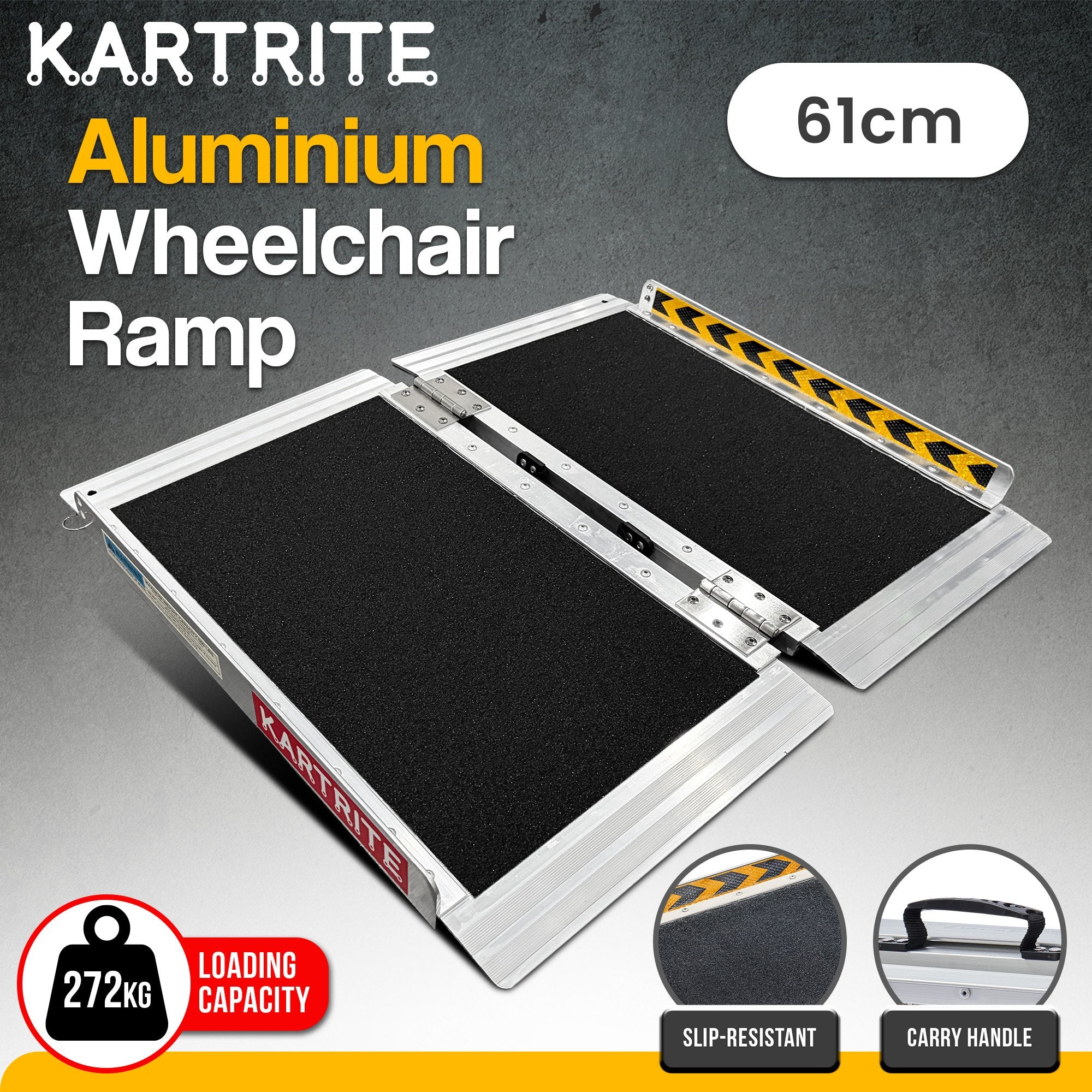 Mobility & Accessibility: Kartrite Aluminium Wheelchair Ramp 2FT Mobility Ramp with High Grip Surface Safety Side Rails Locking Pin & Carry Handle