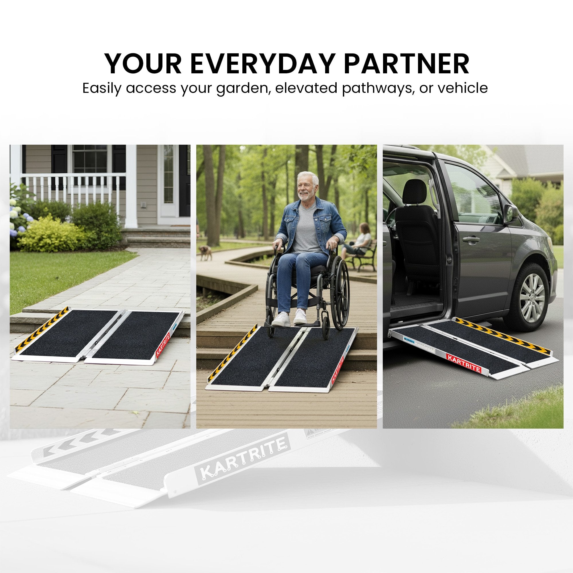 Mobility & Accessibility: Kartrite Aluminium Wheelchair Ramp 2FT Mobility Ramp with High Grip Surface Safety Side Rails Locking Pin & Carry Handle