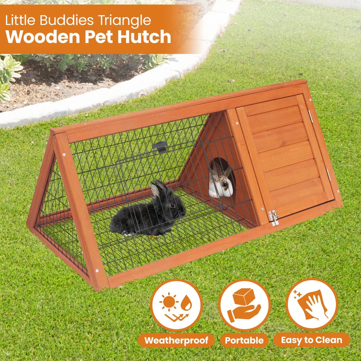 Little Buddies Wooden Triangle Rabbit Animal Hutch - 98cm