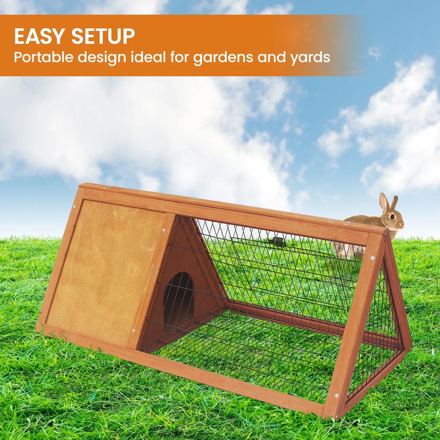 Little Buddies Wooden Triangle Rabbit Animal Hutch - 98cm